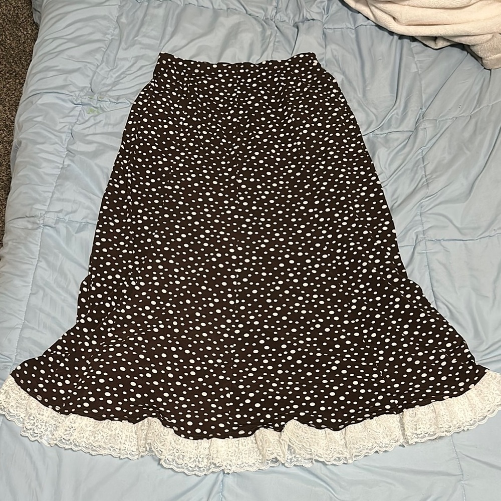 Dialogue Brown and white polka dot patterned maxi skirt size XS